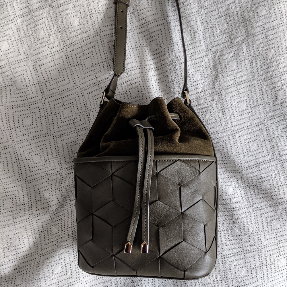 Welden olive green suede bucket bag
